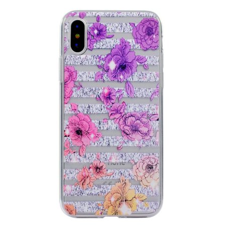 iPhone X TPU Skal - Pink and Purple Flower