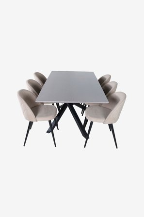 Venture Home - Ruokailuryhmä Piazza ja ruokapöydän tuolit Velvet Stitches, 6 kpl - Harmaa - Ruokailuryhmät - - Homeroom