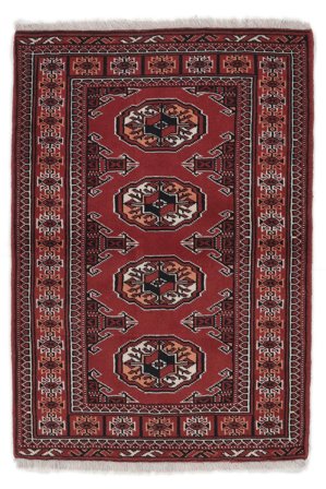 Anudada A Mano Turkaman Alfombra 82X118 De Lana Negro/Rojo Oscuro Pequeño