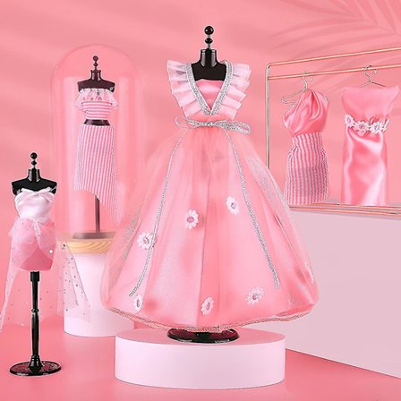 Aftenskjole til dukker i blonde, prinsesse-tutu-kjole