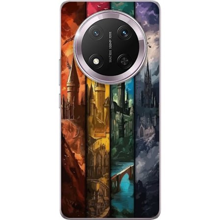 Kompatibel Mobilcover til Honor Honor Magic7 Lite Fire magiske slotte i forskellige elementfarver, episk fantasykunst med ild vand luft og mørke i de