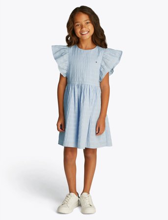 Tommy Hilfiger Textured Cotton Dress Ss - Blue - 164