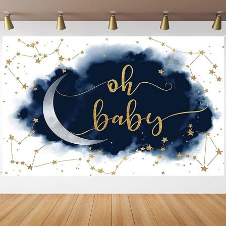Oh Baby Vastasyntyneen Sukupuolenpaljastus Tausta Sukupuolenpaljastusjuhlan Koriste Banneri Sininen Valkoiset Pilvet Kimalteleva Tähti 