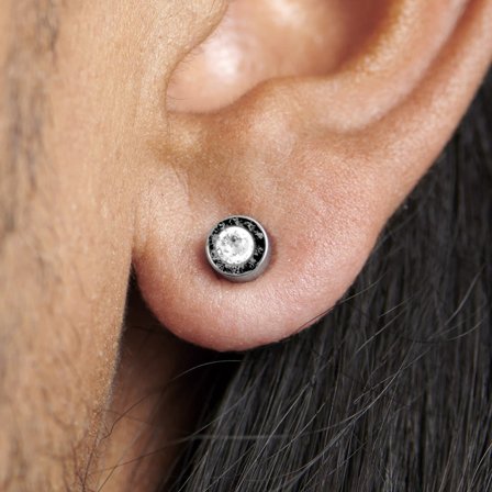 8 mm čierna a priehľadná kryštálová magnetická náušnica pre mužov - Magnetické náušnice