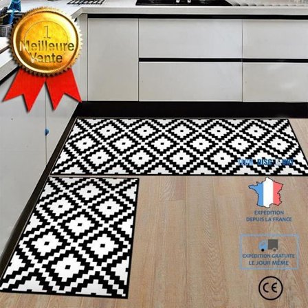 Entrématta - LUNAVO - 2 delar - Halkskydd - Tvättbar - Svart och vit