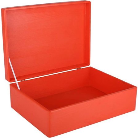 Creative Deco Röd Träförvaringslåda - 40 x 30 x 14 cm (+/- 1 cm) - med lock - Trälåda - Lådlåda Trunk Coffr