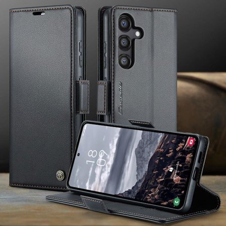 (För Samsung S24FE) Läderfodral med RFID-skydd och magnetstängning för telefon