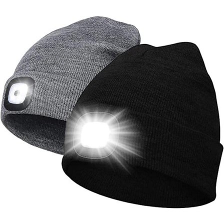 Hue med lys, unisex hue med indbygget genopladelig håndfri LED-forlygte sort, 2 stk.