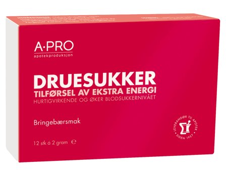 Apro Druesukker tabletter, 12 stk.