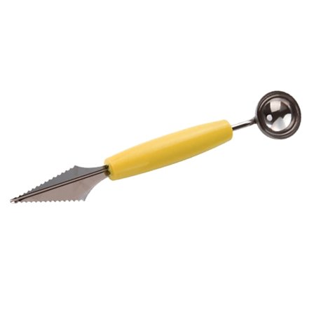 Frugt udskærer Ske Gul multifunktionel arbejdsbesparende rustfrit stål Dobbelt-hoved Melon Kugler Skovl til Vandmelon Frugtfad