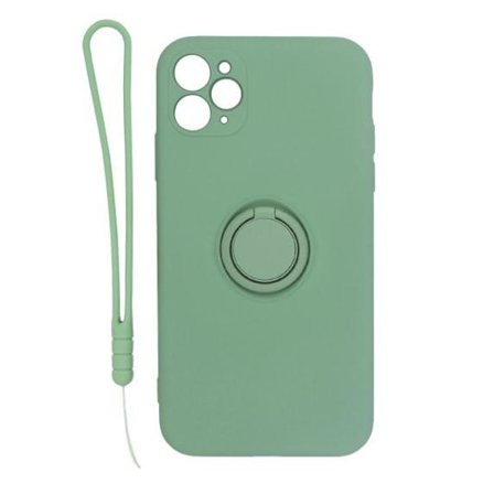 Apple iPhone 11 Pro Max Soft Liquid Silicone Case With Magnetic Ring Holder Stand and Slim Hands Strap Best Quality Green