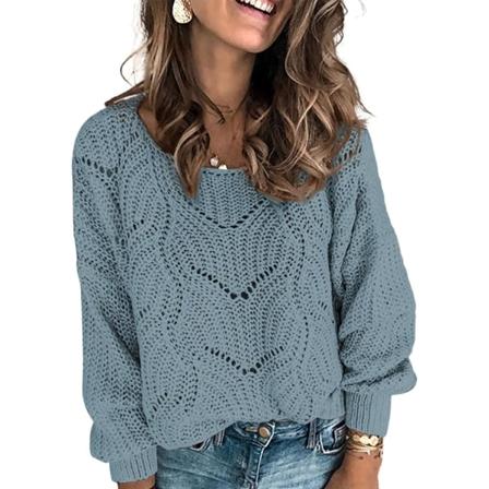 Casual solid crewneck kabelstickad tröja för kvinnor-L