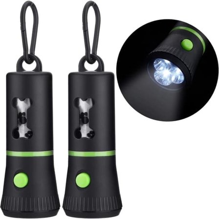 2-pack Dog Poop Bag Holder with LED Light – Bag Dispenser with Belt Clip & Leak-Proof Poop Bags