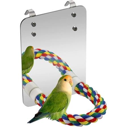 Spejl Fugl Siddepinde Reb Bur Parrot/Parakit/Fugl/Cockatiel/Parakit Farve Stativ Legetøj