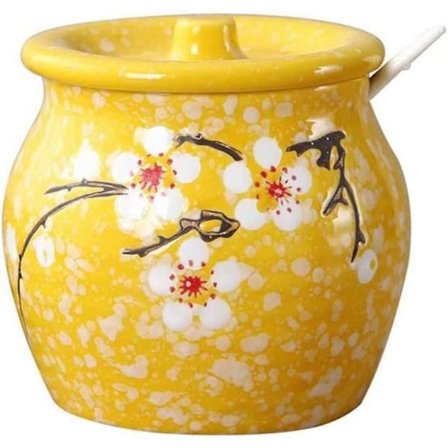 Japansk blomstret sukkerskål krydderkrukke salt oppbevaringskrukke med lokk og skje