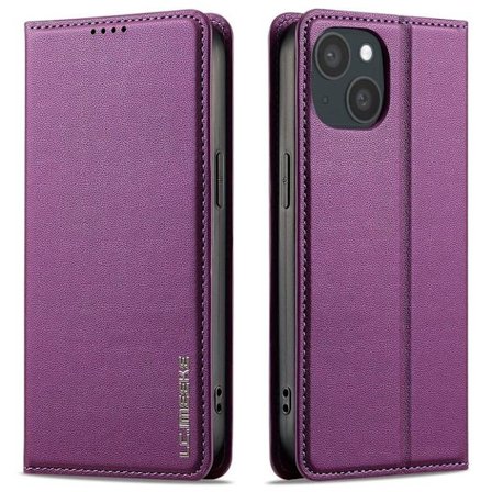 LC.IMEEKE iPhone 15 Wallet Cover Stand PU Leather – Purple