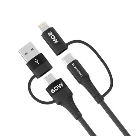 Wozinsky WNBAA 4in1-kaapeli 2x USB-C 1x USB-A 1x Lightning 60W 1 m - musta