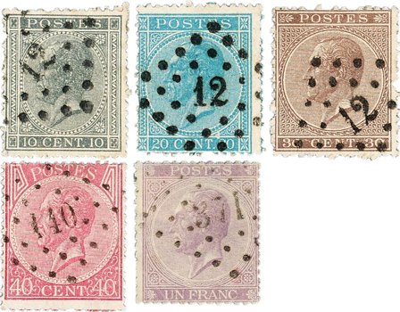 Belgien 1865 - OBP 17-21 - Stemplet