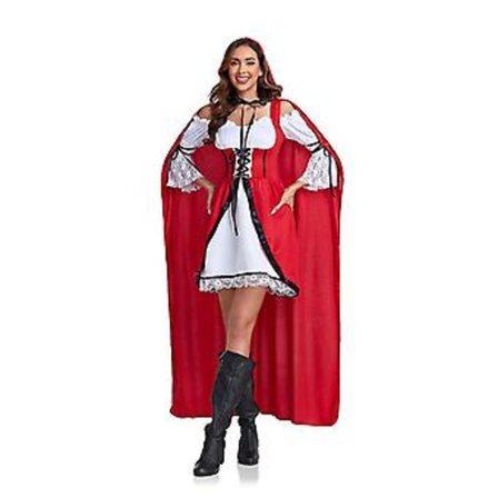Dame Rødhette Halloween Kostyme Knelangt Skjørt Og Avtakbar Hette Cape (L)