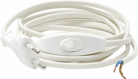 Lampettledning med bryter 2,5m hvit
