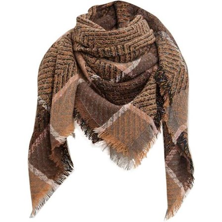 Dam Scarf Höst Vinter Klassisk Fransar Rutiga Scarf Varma Mjuk Chunky Stor Pläd Wrap Sjal Scarves Cirkel Scarf (Kaffe)