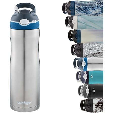 Vattenflaska med flipplock och sugrör, rostfritt stål isolerad dricksvattenflaska, vakuumkolv, läckagesäker fitnessflaska, 590 ml