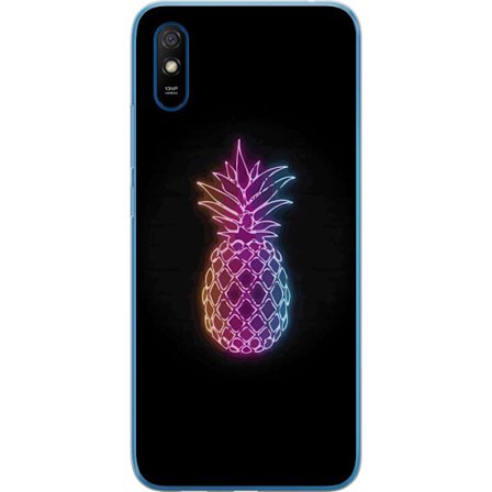 Kompatibelt Mobildeksel til Xiaomi Xiaomi Redmi 9AT Neonlysillustrasjon av ananas i fargerikt lys mot svart bakgrunn