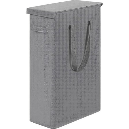 58-liters ultratynd vasketøjskurv med låg, høj og smal, åndbar og foldbar, opbevaringskurv med stor kapacitet, grå.