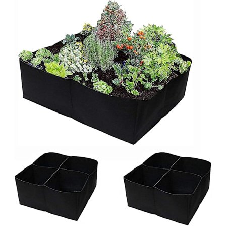 Firkantede planteposer til grøntsager og blomster, sæt med 2, tykt stof, 107 liter, 4 rum