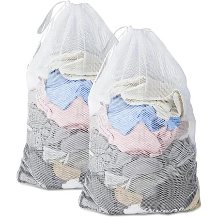 2 stk. Vaskenet med snøre, 60x90 cm Ekstra stor kraftig vaskepose til fintvask, maskinvaskbar opbevaringspose (hvid)