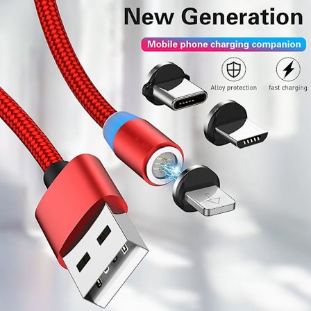 3-i-1 magnetisk laddningskabel, magnet USB-kabel, magnetisk datakabel, laddningskabel med snabbladdning kompatibel med Micro USB Type-c surfplattor 