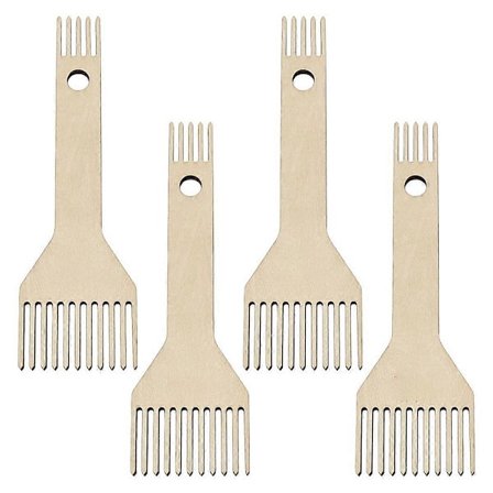 4 stk. vevkam i tre, dobbeltsidig frynsekam, DIY fletteverktøy for nybegynnere, vevd strikkesøm