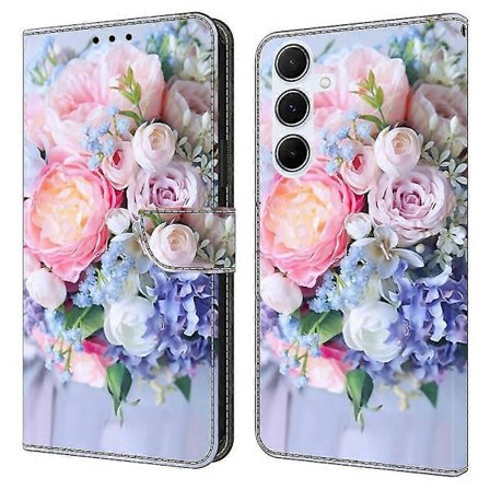 Samsung Galaxy A36 5G -kotelo magneettilukolla, 3D-kuvioitu nahkalompakko puhelinkotelo - Värikäs kukka