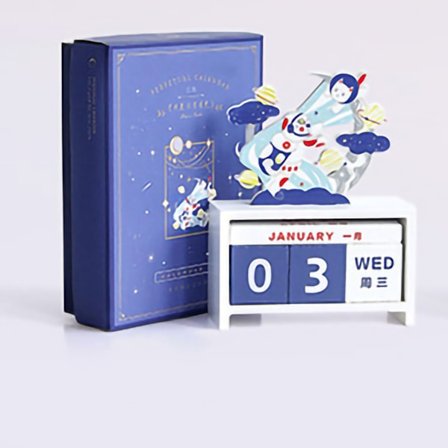 Evighedskalender i træ til skrivebordet, boligindretning, genanvendelig gave med stjernelys