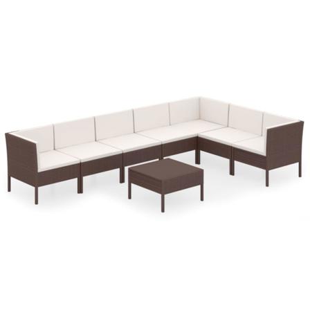 Vidaxl Loungegrupp För Trädgården Med Dynor 8 Delar Konstrotting Brun