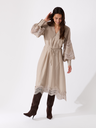 MATCH - Ella kjole - Marie Philippe - Str. 46 - Dame - Kjoler & Skjørt - Beige - 66% lyocell, 20% polyamid - resirkulert, 14% lin