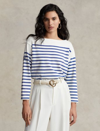 Polo Ralph Lauren Striped Boatneck Mariner Tee - Blue - L