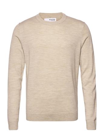 Slhtown Merino Coolmax Knit Crew B Strikkegenser M. Rund Krage Beige Selected Homme