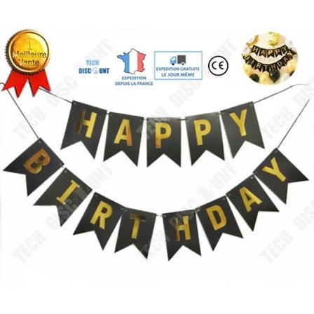 Banderoll - TD - Grattis på födelsedagen - Svart och Guld - 2,8 m - 13 Skivor