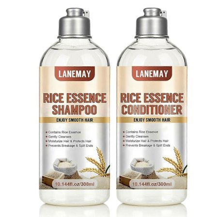 Risvattenschampo och Balsam Set, Stärk och Återuppliva Håret, Näring för Skadat Hår, Återställ Glans, Reparera Brott & Kluvna Toppar