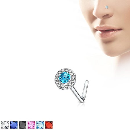 L-formet rund næsepiercing i 316L kirurgisk stål med CZ