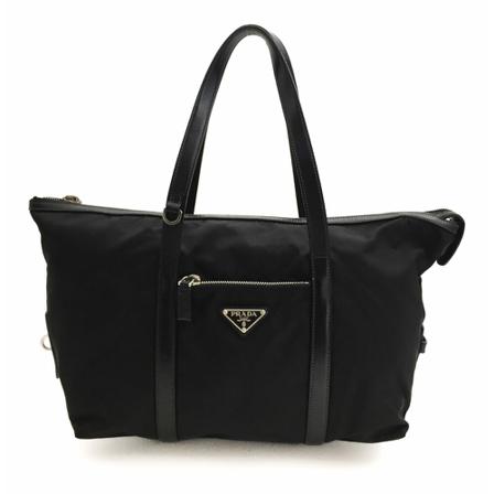 Prada Vintage Prada Large Black Part-Leather Shopper Sort, Dame Vintage Tasker, Størrelse: ONE Size