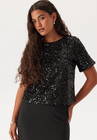 Pieces-Pcserena Sequin Ss O-neck Top-S