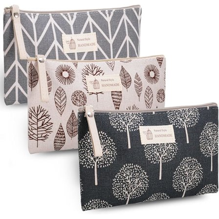 Canvas Kosmetikväska, 3 st Små Sminkväskor, Tryckt Sminkväska, Flerfunktionell Reseväska för Toalettartiklar med Blixtlås