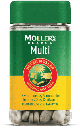 Møllers multi tab, boks av plast, 200 stk