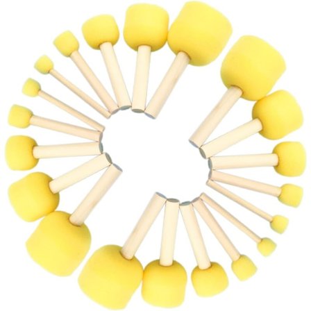 20 stk. børster i runde skumsvampbørster med runde svamper med trehåndtak for barn, kunst, graffiti, sjablonger