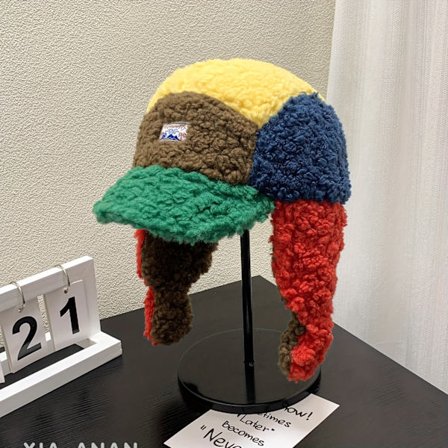 Color-Blocked Hue til Kvinder, 2025 Ny Sød Puff Frø Flyvemaskine Vinger Fem-Panel Hue, Efterår Vinter Varm Fortykkede Lei Feng Hue, Unisex, Ideelt 