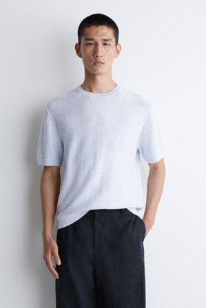COS Men's Knitted Linen-Cotton T-Shirt in Blue