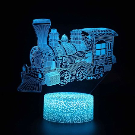 7 farveskiftende natlampe 3D atmosfære pærelys 3D visuel illusion LED-lampe til børnelegetøj julefødselsdagsgaver (tog)