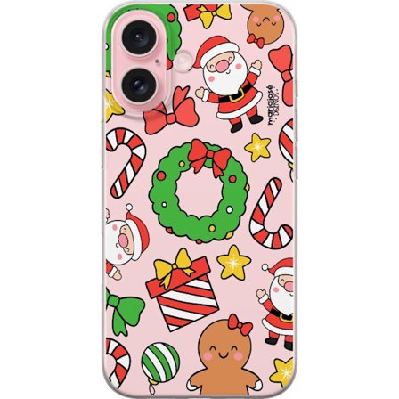 Yhteensopiva Puhelinkuori Apple Apple iPhone 16 Joulukuviot, joissa on joulupukkeja, karkkipalloja, seppeleitä, lahjoja ja sööeitä hahmoja täydel